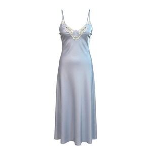 Vintage Inner Most Nightgown Satin Maxi Slip Blue Lace Nightie M